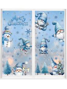 9 Stück Weihnachts-Fensteraufkleber, blaues Schneeflocken-, Schneemann- und Weihnachtsbaum-Muster Fensterfolie-Set, fröhliche Weihnachten statische Aufkleber ohne Klebstoff für Glas, Fenster Dekoration, Weihnachtsdekoration, Weihnachtsschmuck, Heimdekoration