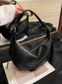 时尚女士纯色简约休闲单肩包，PU 皮革，适合约会、购物，精致