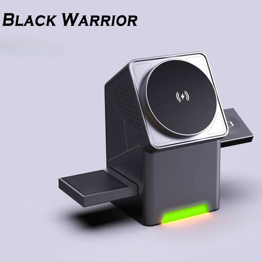 Cargador inalámbrico multifuncional oculto 3 en 1, cargador inalámbrico plegable giratorio eléctrico táctil de 15W, cargador inalámbrico portátil compatible con Apple, Watch y