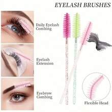 50pcs Multifunctional Color Eyelash Comb Makeup Brush Eyebrow Comb Dual-Purpose Spiral Brush Grafted Eyelashes Beauty Tools - 黑色 - 查看 5