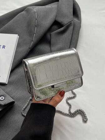 Bolso mini texturizado, bolso cruzado de cadena versátil de moda de verano 2025, bolso cuadrado mini elegante