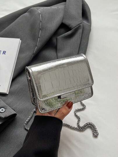 Bolso mini texturizado, bolso cruzado de cadena versátil de moda de verano 2025, bolso cuadrado mini elegante