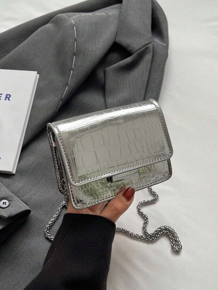 Bolso mini texturizado, bolso cruzado de cadena versátil de moda de verano 2025, bolso cuadrado mini elegante