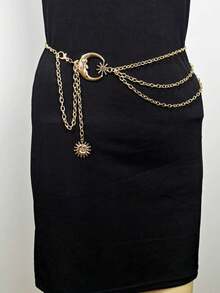 1 chiếc dây thắt lưng kim loại dành cho nữ, thắt lưng trang trí hình mặt trăng đa năng, thắt lưng kim loại nhiều lớp dùng để trang trí váy mùa hè, mùa thu, mùa đông, Halloween - Vàng - Xem 11