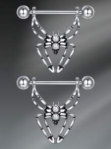 CIZME 1pair Funky Stainless Steel Spider Octopus Bat 14G Nipple Rings For Women Halloween 14 Gauge Nipple Stud Barbell 16mm Nipple Piercing Jewelry Body Piercing