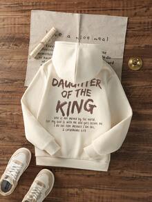 Tween Girl 休闲杏色印花保暖内衬连帽运动衫，秋季 - 杏色 - 查看 4