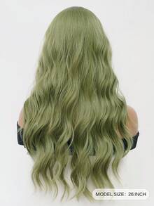 绿色 26 英寸长卷发波浪角色扮演假发，合成耐热纤维假发，易于护理的平滑波浪造型，玫瑰网帽，180% 密度，男女通用，适合女性、女孩、万圣节假发、音乐节假发、返校派对洛丽塔时尚假发 - 綠色 - 查看 2