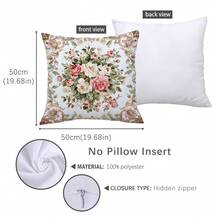 4件套复古粉白玫瑰花卉抱枕套，单面印花桃绒面料，尺寸45*45/40*40/50*50厘米，适用于现代简约沙发客厅装饰，亦可作为礼物或派对装饰。 - 彩色 - 查看 4