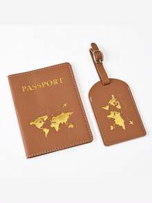 1 Set Minimalist Passport Information Card Holder For Outdoor Travel & Cross-Border Business, Foil Map Design, Parent-Child Set, Solid Color Passport Book & Travel Accessories Set, Essential Holiday Vacation Passport Cover, Women Passport Wallet - Multicolor - View 11