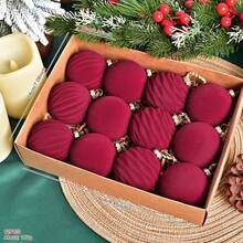 12pcs 8cm Flocked Christmas Balls, Burgundy/Dark Green Flocked Christmas Tree Hanging Ornaments For Christmas Holiday Decoration - Multicolor - View 8