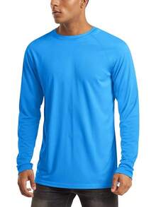 Men's Long Sleeve Shirts UPF 50+ UV Sun Protection Athletic Shirts For Hiking Running Workout Rash Guard-2025 - Azure - View 1