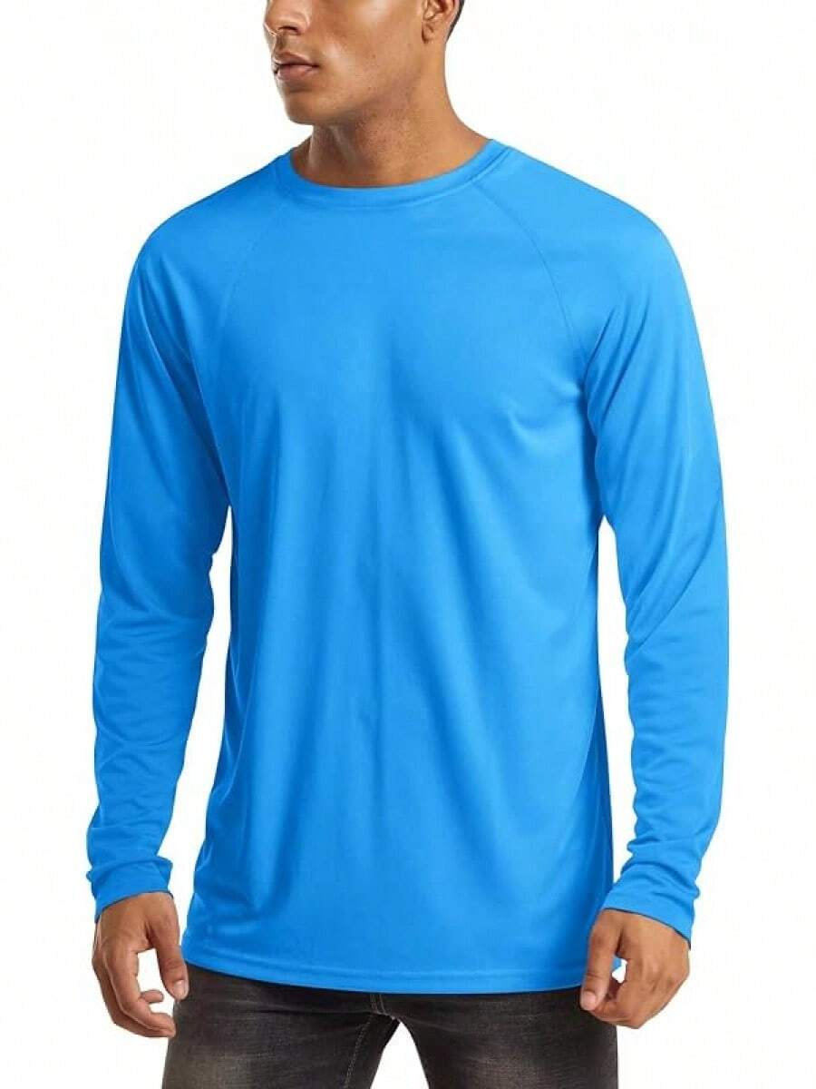 Men's Long Sleeve Shirts UPF 50+ UV Sun Protection Athletic Shirts For Hiking Running Workout Rash Guard-2025 - Azure - View 1