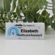 Spersonalizowana nazwa, tęczowe kropki "Witaj, mam na imię", identyfikator pielęgniarki, położnej w szpitalu, pielęgniarki, stażysty | Identyfikator pielęgniarki | Identyfikator pielęgniarki | Edukator | Pielęgniarka | Lekarz | Nauczyciel | Dentysta | Położna