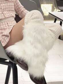 1雙純色人造毛腿套，保暖毛茸茸靴套，女款 - 彩色 - 查看 4