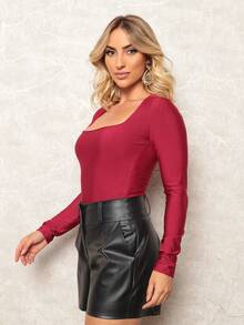 Body Feminino Manga Longa Tecido Suplex | Decote Quadrado Chic