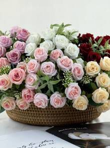 1/3/5 piezas Ramo de Flores de Rosa Artificial, Decoración del Hogar, Centro de Mesa, Prop de Fotografía, Decoración para Bodas de Jardín al Aire Libre, Corsage de Muñeca para Novias, Decoración de Fiesta, Adorno de Año Nuevo, Arreglo de Rosas
