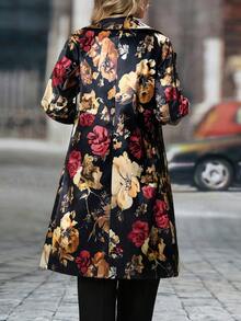 Long-Sleeved Floral Pattern Single-Breasted Suit Jacket - Màu Đỏ Sâu - Xem 2