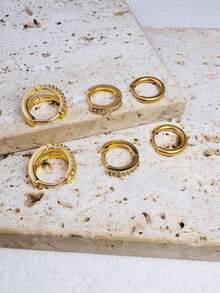 Bộ 6 khuyên tai vòng nhỏ hai lớp mạ vàng 14K, đính đá Cubic Zirconia, ít gây dị ứng, phù hợp với sụn tai, dái tai, vành tai và các vùng xỏ khuyên khác, dành cho phụ nữ và bé gái. - Bộ 6 bông tai - Xem 4