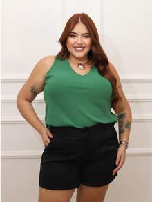 Kit Of 2 Women's Basic Social Tank Tops With Thick Straps, V-Neck, Lined In Duna Fabric - Green and Terracotta - View 4
