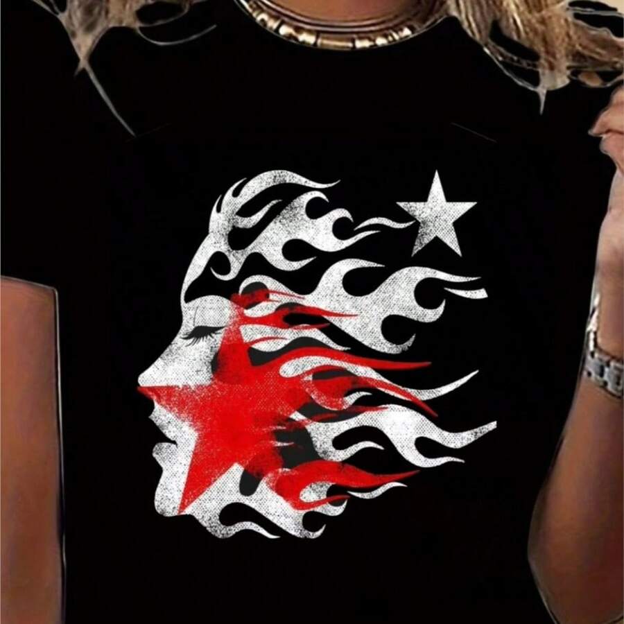 Breathable Cool Refreshing Summer 2025 New 220G Cotton Hells Star Tee Men's Women Round Neck Short SLEEs Ve Casual T-Shirt  Summer UniSexs Fashion Top Oversize - màu đen - Xem 1