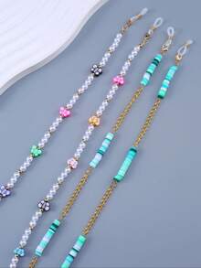 2pcs Women Cute Faux Pearl Beaded Soft Clay Mask Strap & Eyeglasses Chain (Random Colors) - Multicolor - View 5