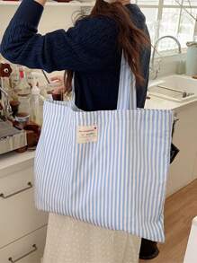 复古条纹帆布手提包，女士大容量条纹帆布手提包 - 时尚单肩包，适合旅行和购物，亮红色和白色条纹，大容量，百搭，可水洗 - 无扣，日常手提包，休闲日常手提包 - 彩色 - 查看 14