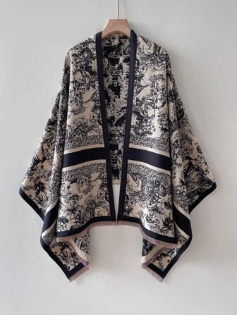 1条优雅花卉提花仿羊绒保暖围巾，适合秋冬季节，时尚百搭，可作空调披肩毯，日常搭配及装饰连衣裙。