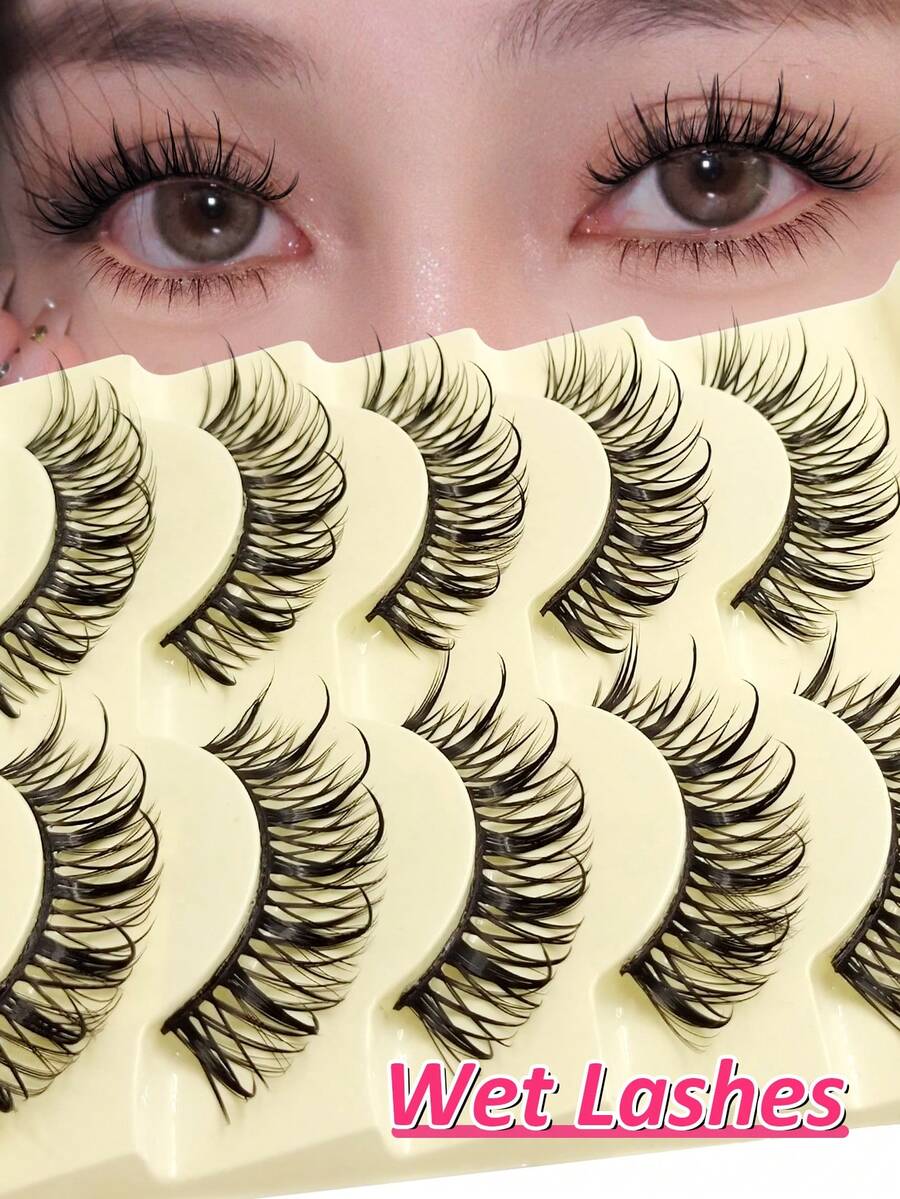 Rikuaild 5 Pairs Cartoon Big Eye False Eyelashes, Manga Style, Moisturizing Makeup Effect, Japanese Cosplay Moisturizing Lashes, Spiky Lashes, Thick Faux Mink Doll Lashes, Anime Style False Eyelashes - 尖尾漫畫款 - 查看 1