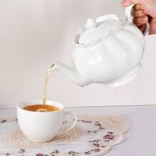 MBB 1 zestaw nowego czajniczka z porcelany kostnej ze zdejmowaną pokrywką i dużym uchwytem, elegancki styl, duży czajniczek do herbaty sypanej, 37 uncji (1100 ml) ceramiczny czajniczek idealny do herbaty popołudniowej, do herbaty sypanej lub w torebkach, idealny prezent urodzinowy na parapetówkę dla kobiet