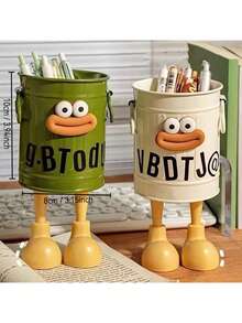 1/2 件 [热门选择] 1 个异想天开的卡通笔筒 - 轻巧，复古风格塑料储物箱带手柄，绿色和白色可选 - 非常适合办公桌、教室和家庭学习组织、特色、书架、母亲节礼物、学校用品、返校 - 彩色 - 查看 2