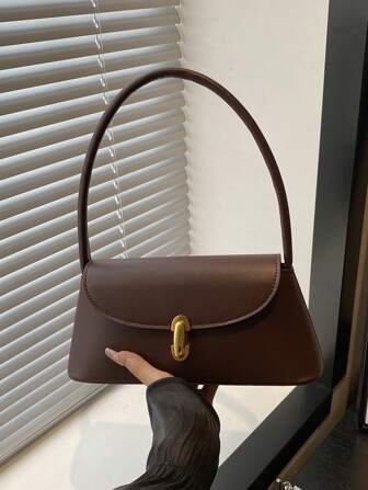 Sac baguette rétro en PU doux avec décoration de serrure en métal, sac à épaule pour femme, nouveau sac à main pour dame, petit sac fourre-tout carré