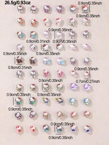 Sanrio 60 piezas Juego de aretes con diseños de Sanrio Kumi, aretes de diseño dulce para niñas