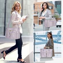 Teacher Tote Bag 15.6 Inch Laptop Bag For Women Work Bag Laptop Tote Nurse Bag Professional Computer Messenger Bag With Insulated Pocket, Laptop Briefcase For Office, College, Nursing - 灰紫色 - 查看 7