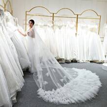 1 Peça Véu de Noiva com Dois Níveis, Artesanal, Sonhador, 3 Metros de Comprimento de Cauda Acessório de Casamento