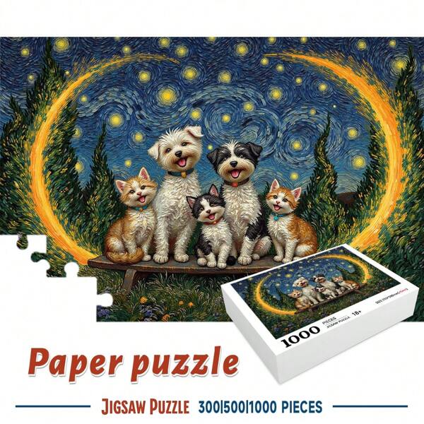 1000/500/300pcs Adult Jigsaw Puzzle, Cute Pet & Starry Sky Puzzles, Improve Thinking Ability, DIY Home Decor, Interactive Brain Teaser, Ideal Holiday Gift For Puzzle Lovers