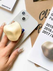 1pc Metal Electroplated Mirror Finish Phone Stand, Adhesive Telescopic Sliding Holder, Asymmetric Design Stand, Desktop TV Viewing Accessory, Compatible With IPhone, Android Phones, Birthday & Gift, Family & Friends, Push-Pull Phone Holder, Phone Accessory - Matte Shape - View 5