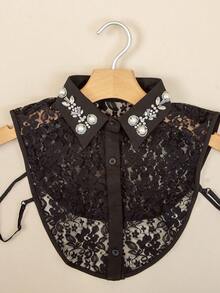 1 件女士黑白手工珍珠经典可拆卸领子