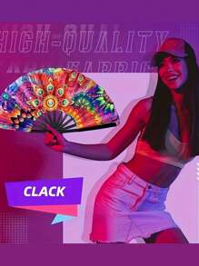 13 Inch Fluorescent Folding Fan - Glow-In-The-Dark Gothic Sun & Moon Constellation Design, Vibrant Rainbow & Leopard Print Fan,Large Black PP Material For Halloween, Raves, Clubs, Concerts, Themed Parties, Cosplay, Costume Props, Gifts, And Dance Events, Halloween Decorations, Without Battery