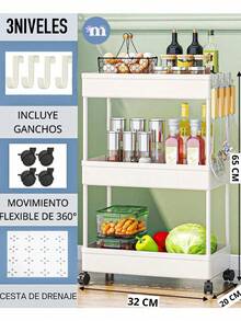 Estante De Almacenamiento Para El Suelo De La Cocina, Carrito Organizador, Estante De Almacenamiento Multicapa Para Sala De Estar, Dormitorio, Estante Con Ruedas, Coche Para Aperitivos, Multifuncional de 4 capas. Carrito De Almacenamiento Multiusos Para La Cocina Con Ruedas, Organizador De Especias, Utensilios Y Alimentos 0801, 0802, 0803 - Blanco - Ver 3