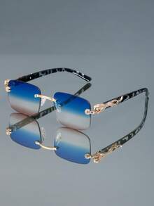 New Fashion Vintage Metal Frameless Leopard Square Fashion Glasses, For Street Photography, Outdoor, Beach, Casual, Business, Elegant & Stylish - Multicolor - View 1