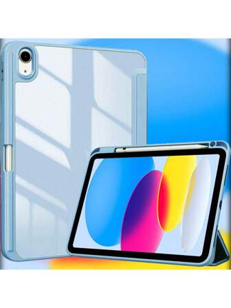 适用于 iPad 第 10 代 10.9 英寸 2022 的保护壳，带笔架，适用于 iPad (A16) 第 11 代 11 英寸 2025，透明 PC 背面，防震三折支架平板电脑保护套，自动唤醒/睡眠