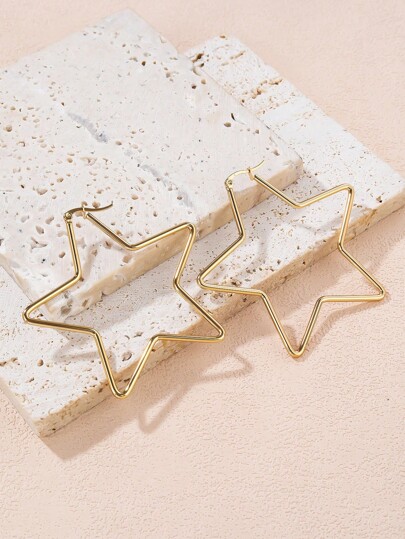 2pcs Minimalist Luxurious Stainless Steel 5-Pointed Star Earrings For Women, Fashion Versatile Hypoallergenic Jewelry For Daily, Casual, Travel, Wedding, Party