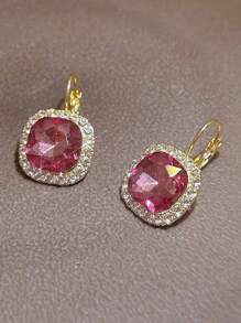 1 par de pendientes con rhinestones cuadrados, accesorios de moda de estilo coreano vintage con sensación de alta gama