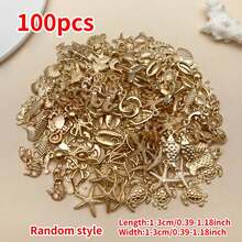 Randomly Mix 20/50/100 Pieces Of Alloy Exquisite Conch, Fish Tail, Seahorse, Pie Star, And Ocean Series Charms Pendants Accessories, Suitable For DIY Necklace, Earring, Keychain Jewelry Production As Fashionable Accessories. - KC Gold - View 14