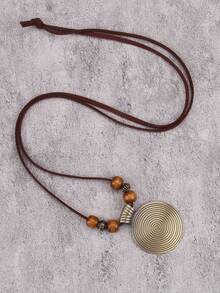 1 pieza Collar largo de metal con aleación con cuentas y diseño geométrico, estilo retro para mujer - Hilo de bronce + cuentas de camello - Ver 2