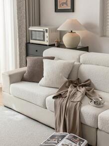 1 pièce Housse de canapé en peluche Teddy de couleur unie, élastique enveloppante, chaude et confortable, style minimaliste Ins, anti-dérapante et anti-salissure, lavable, convient pour canapé en L 1/2/3/4 places dans le salon, la chambre, le bureau