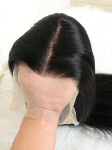 13*6 Soft 26 Inch 180% Density Black Synthetic Fiber Lace Front Wig, With Baby Hair, No Glue Needed, Heat Resistant & Breathable, Synthetic Fiber Material, Natural Hairline, Free Parting, Suitable For Party And Daily Wear