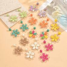 1 Pair Versatile Raffia Hollow Flower Straw Earrings, Casual Resort Style, Colorful Woven Floral Pendant Earrings, Fashionable & Unique, Suitable For Women Daily Wear & Holiday