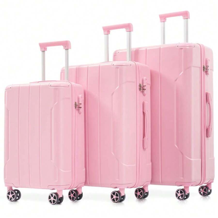 MERAX Luggage Sets 3 Piece, Hard Shell ABS Lightweight Durable Suitcases With Double Spinner Wheels 20/24/28 Inch (Pink) - 粉紅色的 - 查看 1