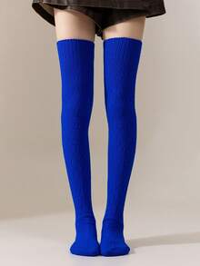 1 Paar Damen einfarbige Überknie-Socken, dicke, warme Wollmischung Strümpfe, minimalistische vielseitige Alltagsstrumpfhosen, kniehohe rutschfeste Beinwärmer, patriotisch/Unabhängigkeitstag elegante, atmungsaktive, weiche, kuschelige gestrickte Oberschenkel-Socken für Herbst/Winter - Verschiedenfarbig - Übersicht 9